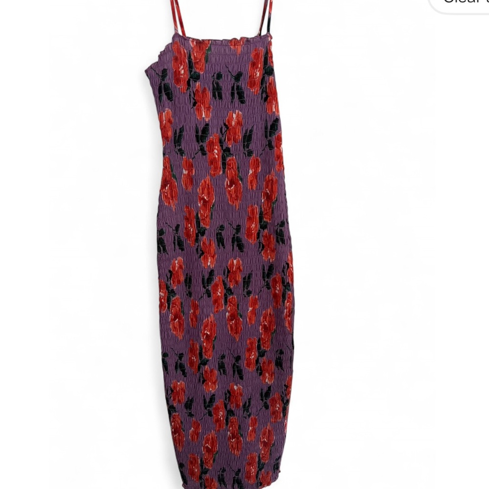 Floral Maxi Skirt with Red and Purple Design. White fox dress